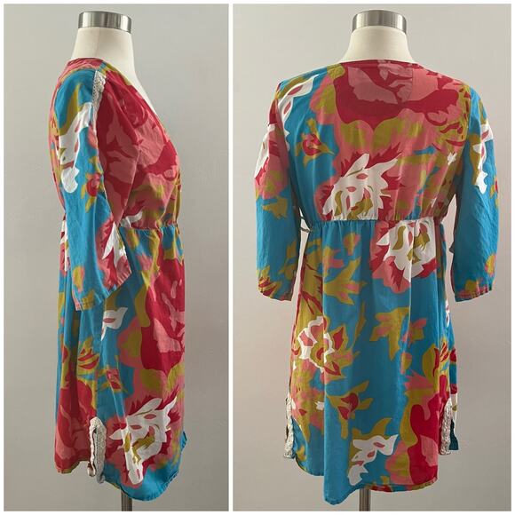 Anthropologie Porridge Floral Wrap Dress Women's M Colorful Tropical Resortwear - Picture 3 of 15